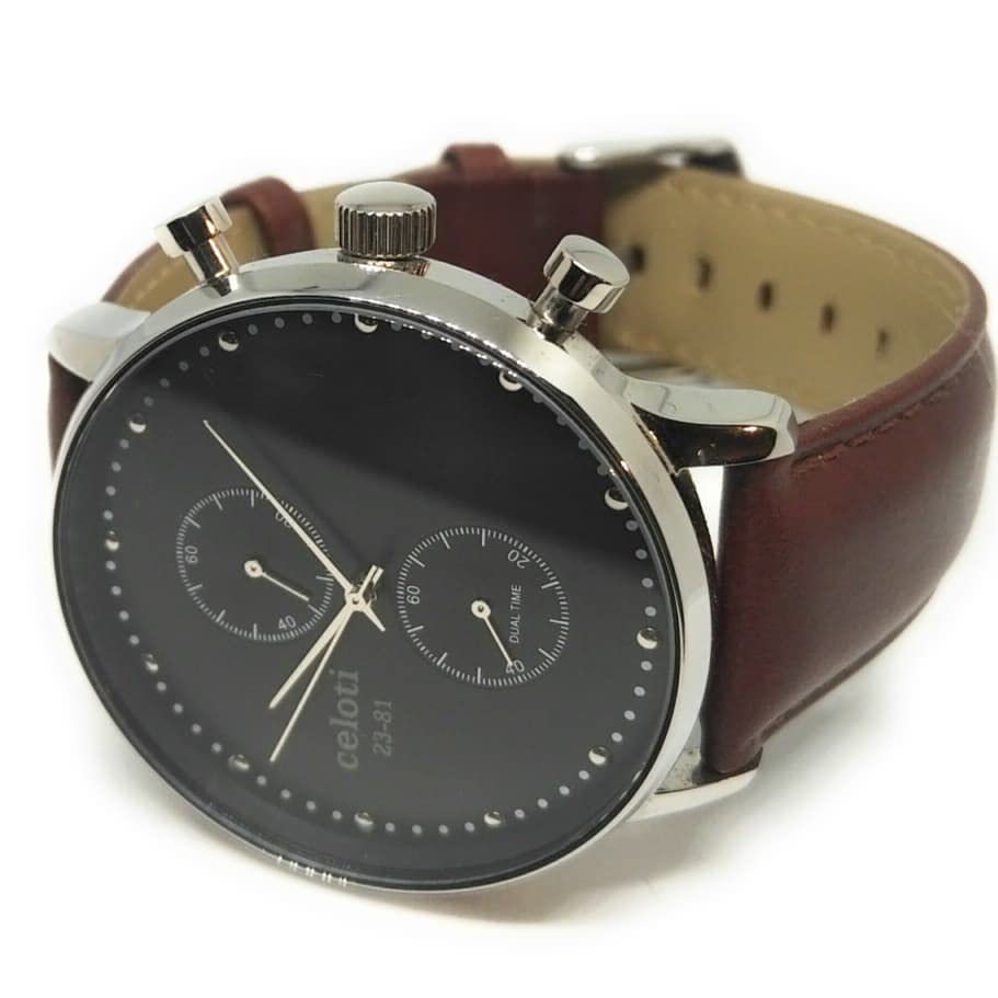 Montre pour homme avec bracelet en cuir marron Celoti Z23x et boîtier en acier de 42mm