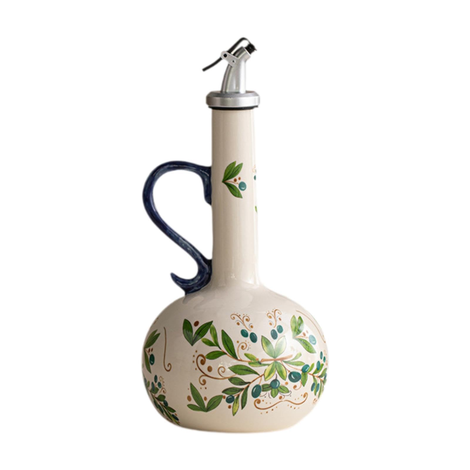 Qianly Botella Dispensadora Aceite Vinagre Cerámica Oliva Recipiente Especias Vertedor Automático Moderno Elegante Almacenaje Líquidos Apta para Cocina Uso D, Verde, Individual