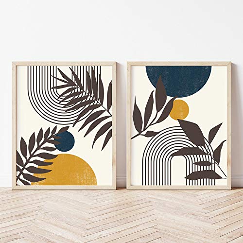 Impression abstraite bleu et jaune pour habiller un mur de salon vide