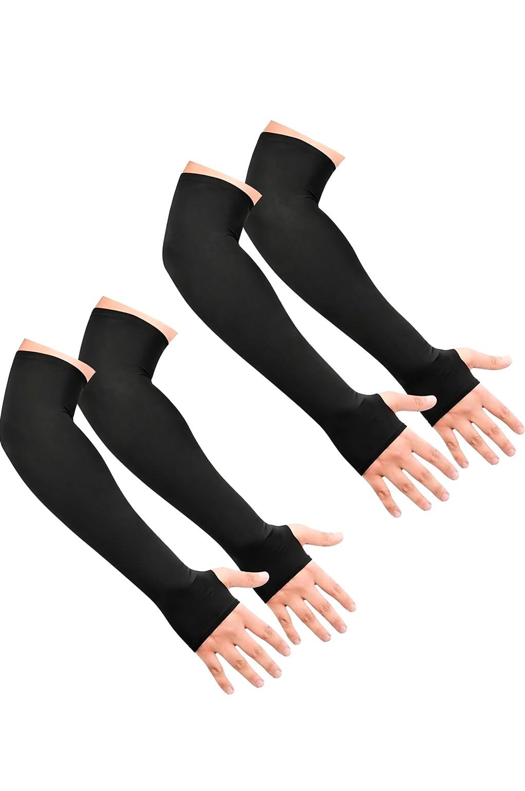 Parkash Store - Arm Sleeves for Men & Women UV Protection Hand Sleeve with Thumb for Boys & Girls Sun Protection Cover for Running, Bike Riding, Cricket - Nylon - Black - 2 Pair-image-27