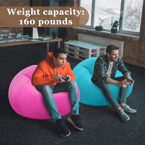 Image of Realspring Inflatable Bean Bag Chairs Outdoor Blow up Camping Chairs Inflatable Lazy Sofa Folding Portable Bean Bag Loungers Couch for Movie Night(Pink,Lake Blue,6 Pcs)