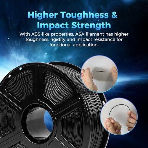 FLASHFORGE ASA Filament 1,75mm, Anti-UV ASA 3D-Drucker-Filament, Maßgenauigkeit+/-0,02mm, hitze- & wetterbeständiges ASA 3D-Filament, perfekt für den Druck von Funktionsteilen im Freien (Schwarz)