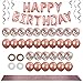 50pc Rose Gold Party Decorations Kit - 12 inch Rose Gold Balloons & Confetti Balloons - Happy Birthday Banner - Rose Gold Table Runner - White & Rose Gold Ribbon - Rose Gold Party Supplies