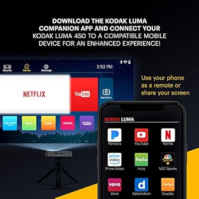 KODAK Luma 450 Portable Full HD Smart Projector | Wi-Fi, Bluetooth, HDMI & USB Compatible Mini Home Theater System Up to 150 | 1080p Native Resolution (4K), 200 Lumens | Tripod Included