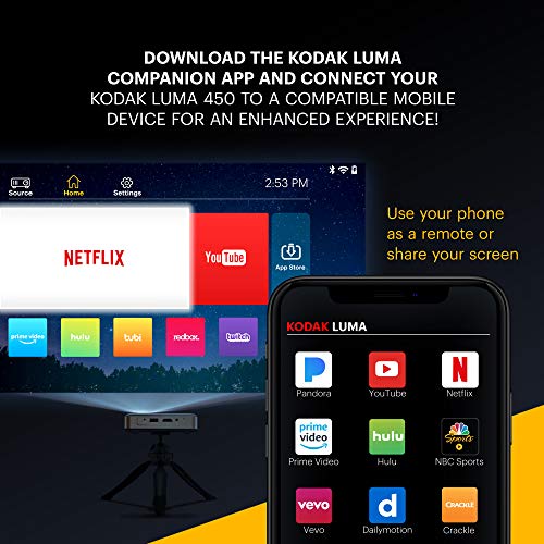 KODAK Luma 450 Portable Full HD Smart Projector | Wi-Fi, Bluetooth, HDMI & USB Compatible Mini Home Theater System Up to 150” | 1080p Native Resolution (4K), 200 Lumens | Tripod Included by KODAK - Image 5