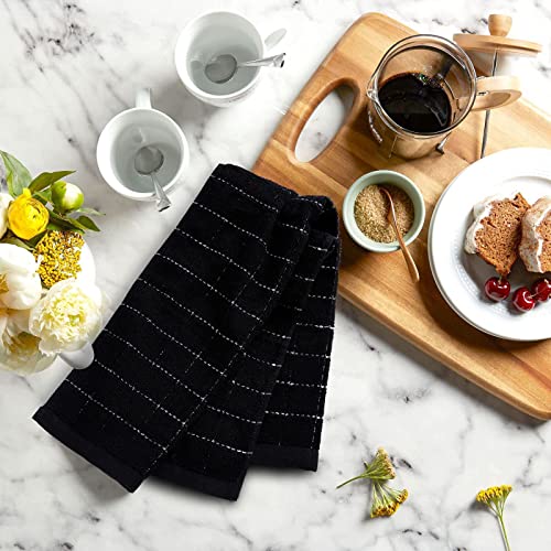 Mordimy 100% Cotton Terry Kitchen Towels, 16 X 26 Inches, Checkered Designed, Super Soft And Absorbent Dish Towels For Kitchen Drying, Perfect For Kitchen And Household Cleaning, 4 Pack, Black #TOP6