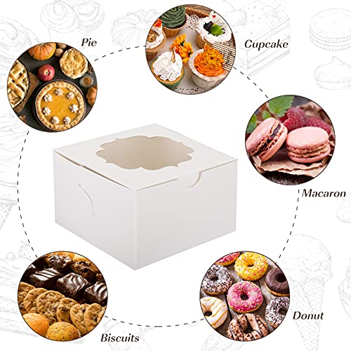 Tomnk 100pcs 4 Inches White Bakery Boxes Cookie Boxes Kraft Baking Box with Window for Cupcakes Candy Chocolate Strawberries Muffins Donuts and Party Favor 4x4x2.5 Inches