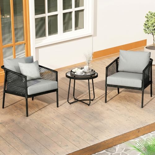 DEVOKO Furniture 3-Piece Patio Set Elegant Black Wicker Design an...