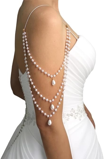 2 Pcs Pearl Shoulder Chain Detachable Bridal Arm Jewelry Layered Beaded Tassel Epaulettes for Wedding Prom Dress Sleeves Pearl Straps Accessory