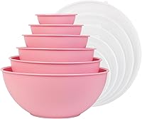 Vista 14 de BoxedHome Cuencos de mezcla de plástico libres de BPA con tapas redondas, juego de 12 tazones anidables con tapas, tazones de preparación y servicio