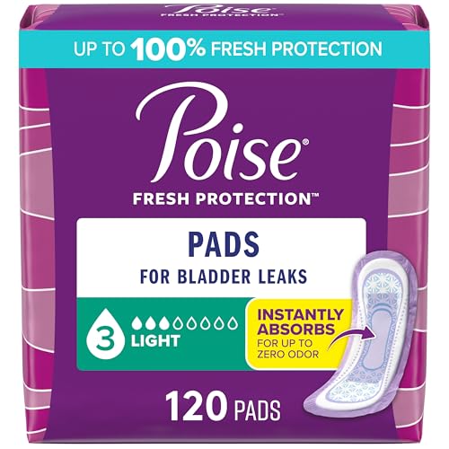 Poise Incontinence Pads & Postpartum Incontinence Pads, 3 Drop Light Absorbency, Regular Length, 120 Count (4 Packs of 30), Packaging May Vary