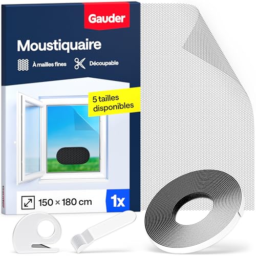 GAUDER Moustiquaire pour Fenêtre - Filet Anti-Insectes avec Bande Auto-Agrippante - Moustiquaire Adhésive pour Fenêtre - Auto-Adhésive et Sans Perçage (150 x 180 cm...