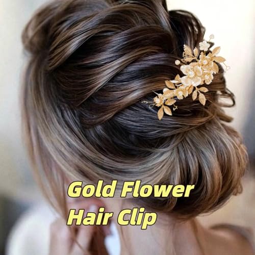 Pinzas para cabello con flores y perlas doradas miniatura 7