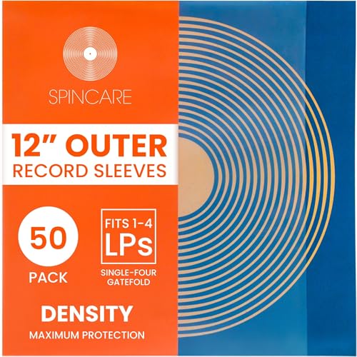 SPINCARE 50x Pochettes pour Disque Vinyles 33 Tours 12 LP - Density Transparente Plastique Protection Pochette pour 33t - 400 À Effet Givré Haut De Gamme 100 Microns / 4 Mil - 323mm x 327mm