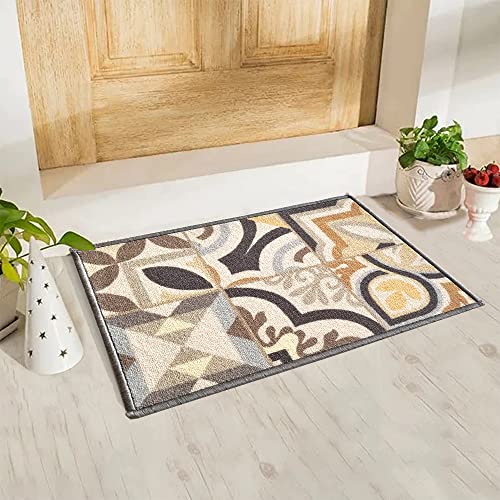 Image of Matz&More Tiles Earth Floor Mat | 40x60 CM | Beige Pastel | Nylon Tufted Gel Baking Anti-Slip | Doormat for Home Entrance, Kitchen & Bedroom