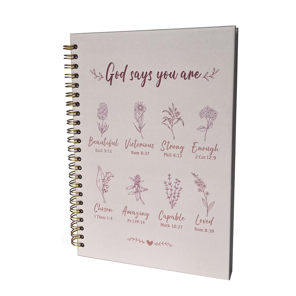 Cuadernos cristianos en espiral para mujer, diario de oración de estudio bíblico, lácteos con Dios dice, 140 páginas, cuaderno de tapa dura encuadernado en espiral, con rayas universitarias, regalos