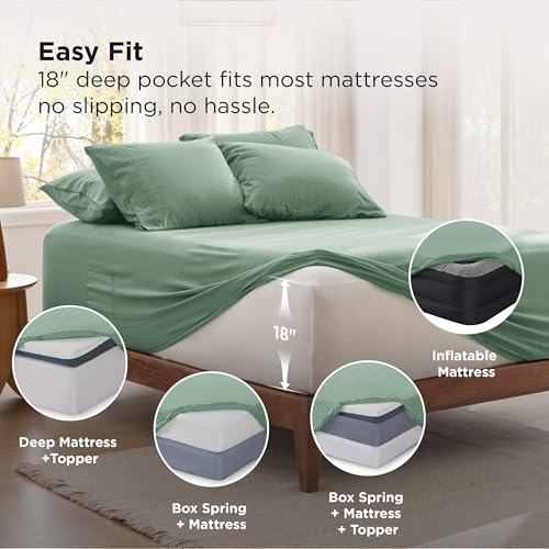Image of Bedsure Deep Pocket King Sheet Set, 6 Piece, Prewashed Ultra-Soft, 18-inch | Extra Deep Pocket, Breathable, Secure Fit, Hotel Luxury Bedding, Dual Side Pockets, Fade Resistant, For Air Mattress