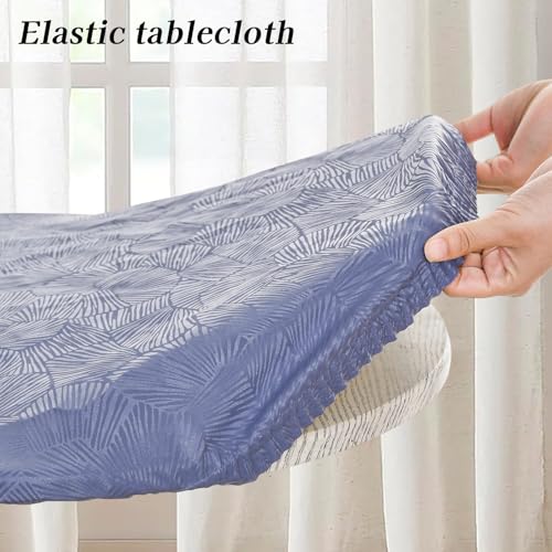 ETSSWYTO Round Tablecloth with Flannel Backing Elastic Edge Design,Table Cover,Waterproof Scratch-Resistant,Tablecloths for Round Table(47in,Blue) — view 5