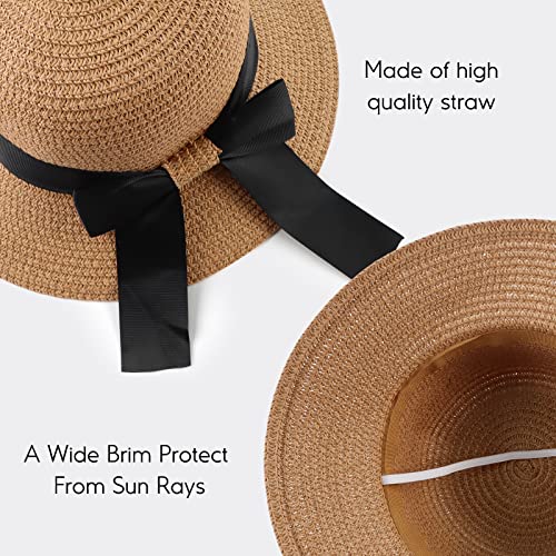Zsedrut Women,Little Girls Straw Sun Hat Summer Beach Cap Foldable Visor Floppy Hats Wide Brim with Bowknot3
