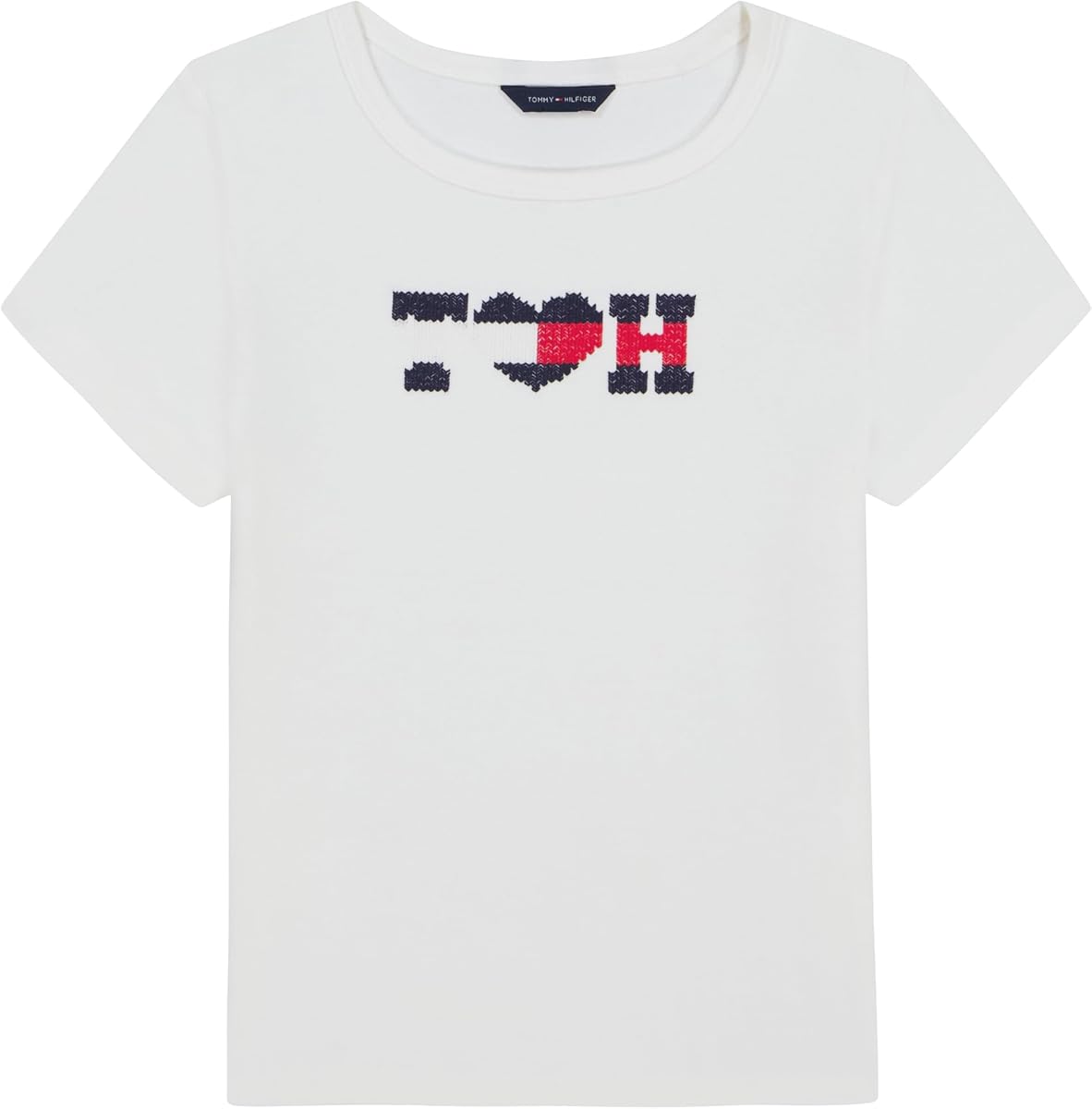 Tommy Hilfiger Girls' Short Sleeve Pointelle Rib T-Shirt, Soft & Comfortable