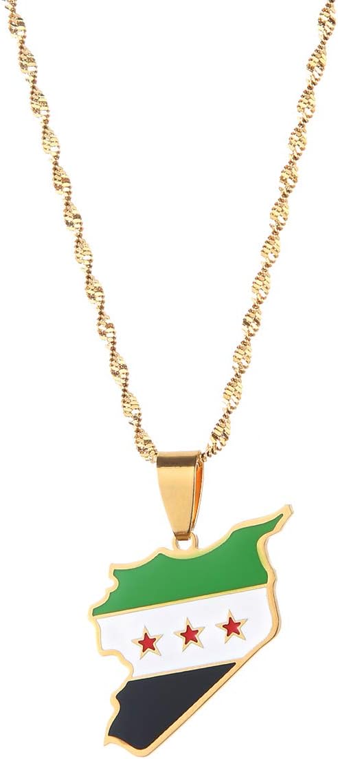Stainless Steel Syria Map Flag Pendant Necklace Trendy Syrians Map Charm Jewelry