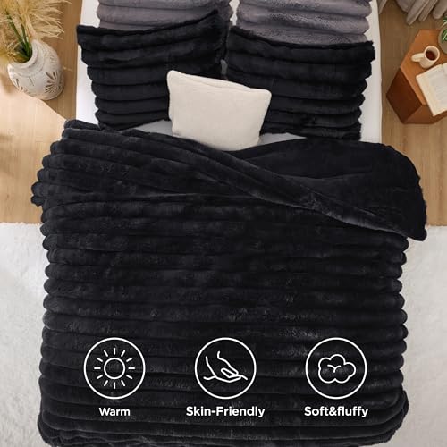 Image of Bedsure Faux Fur King Size Comforter Set - Black Fluffy Comforter King Size, Soft and Cozy Shaggy Winter Bedding Comforter Sets, Warm Luxury Fuzzy Bed Set 3 Pieces, 1 Comforter and 2 Pillowcases