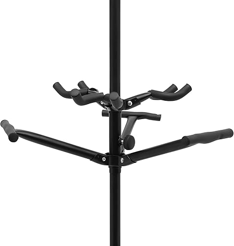 Miniatura 6 de KONGKUNI Estante vertical de 3 niveles para guitarra, soporte plegable para guitarra, ukelele, bajo, altura ajustable, soportes portátiles de