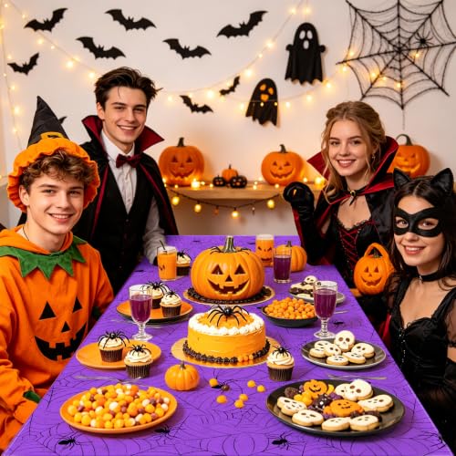 Image of TREWAVE 6-Pack Halloween Spiderweb Plastic Tablecloth 54 inch x 108 inch,Mix | Waterproof Plastic Tablecloth, Rectangular Shape, Easy Cleanup, Ideal For Halloween Party And Backdrop Decor