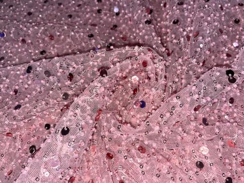 Tissu filet rose avec auto-séquence rose, l'étoffe idéale pour vos tenues de soirée festives
