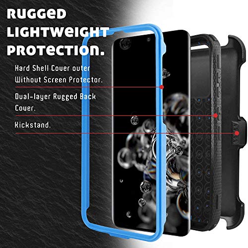 Samsung S20 Ultra Case, With S20 Ultra Screen Protector Belt Clip Holster, Telegaming Heavy Duty Shock Absorption Hybrid Amor Phone Case For Samsung Galaxy S20 Ultra 5G -Blue #TOP3