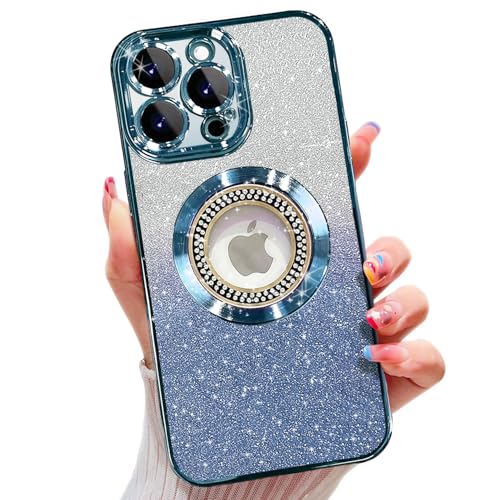Image of Misscase for iPhone 14 Pro Magnetic Case Compatible with MagSafe,Full Protection Slim Shockproof Anti-Scratch Glitter Case with Camera Lens Protector Logo View Dust-Proof Net for Women Blue