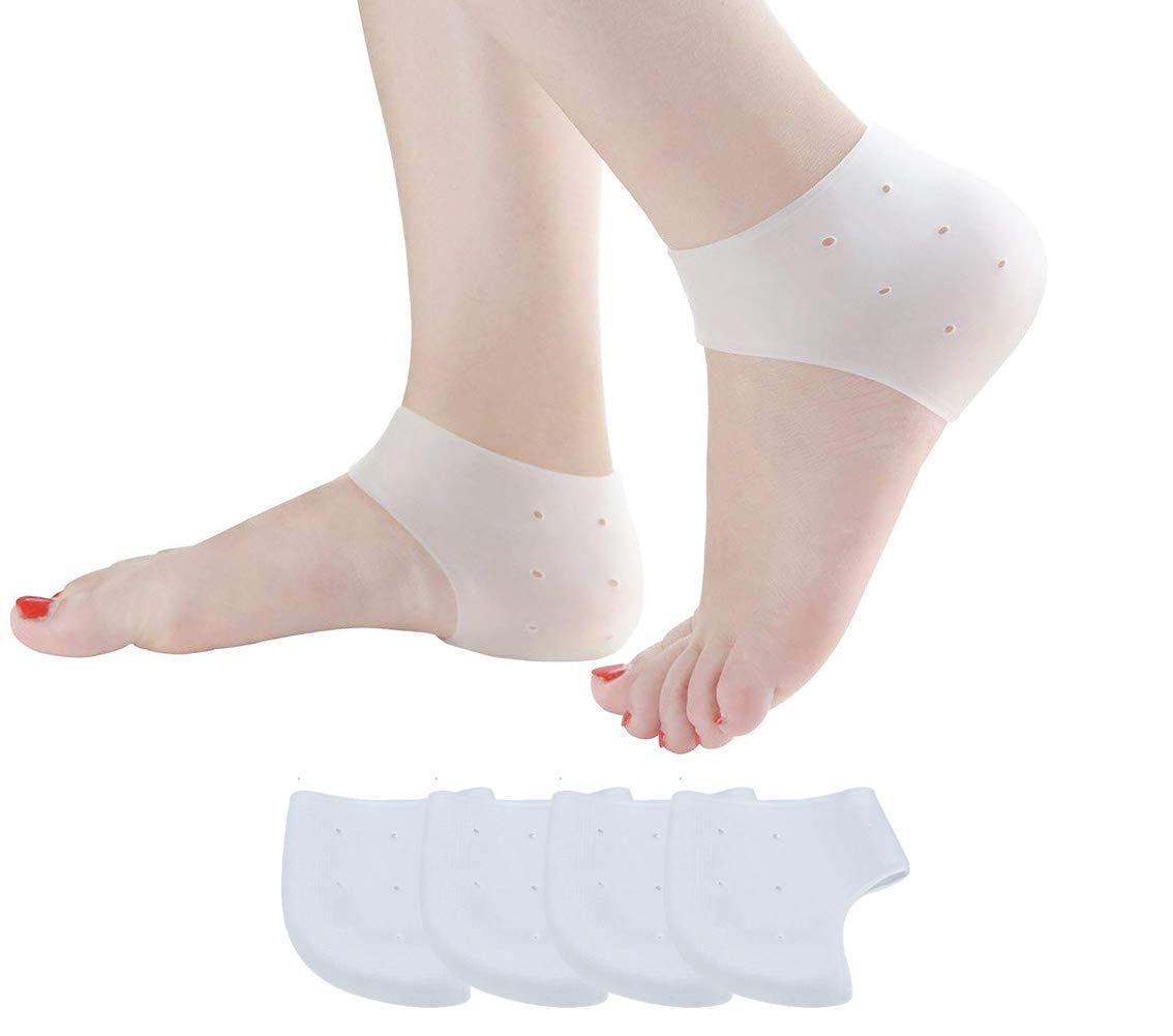 Povihome Heel Cushions Protectors, Plantar Fasciitis Inserts (1/5'' Thick), Silicone Heel Pads for ed, Dry, Achilles Heels, Heel Pain Relief - 2 Pairs