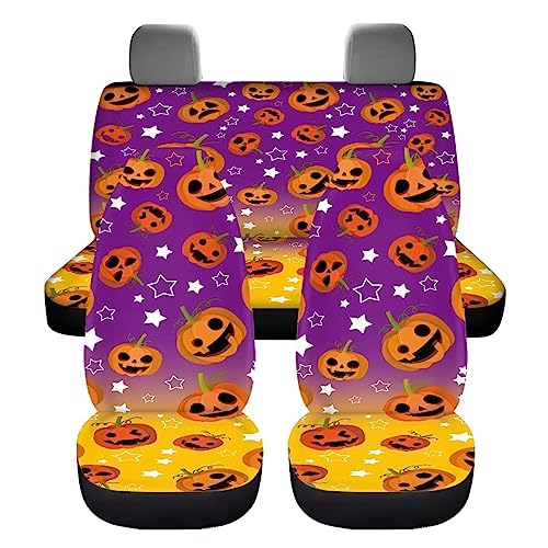 Image of Funny Custom Women Men Car Seat Cover Full Set Breathable Elastic Fitted Pumpkin Halloween Automotive Seat Protector Non Slip Full Coverage Two Front Seat Covers Rear Back Bench for Most Trucks SUV