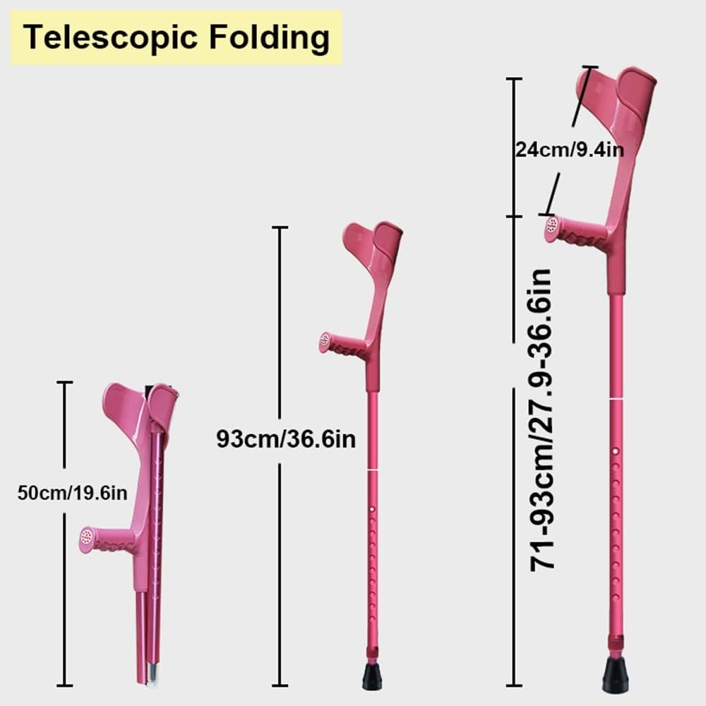 Muletas de aluminio para antebrazo para adultos, ajustables y plegables para un fácil transporte, agarre antideslizante para mayor seguridad y equilibrio