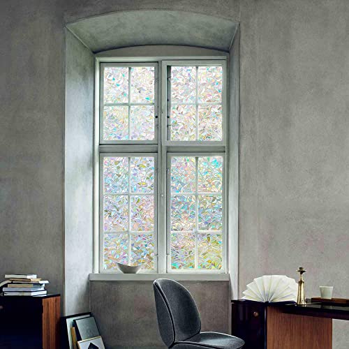 Lemon Cloud Window Privacy Film, Decorative Window Film, Stained Glass Window Stickers, Rainbow Cling Holographic, Window Covering Prism Film,No Glue Frosted Half Moon Anti-Uv(11.8In. By 78.7In) #TOP5