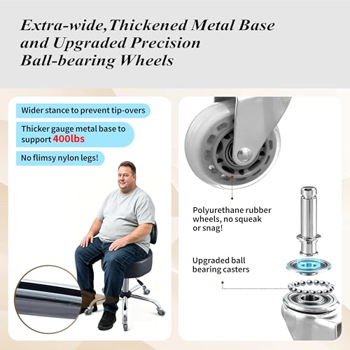 Image of Ergonomic Drafting Stool with Backrest, 400LB Heavy Duty Hydraulic Stool, 19-25 Inch Adjustable Height Rolling Stool Chair with Lumbar Support for Standing Desk, Salon, Tattoo, Kitchen, Home Office
