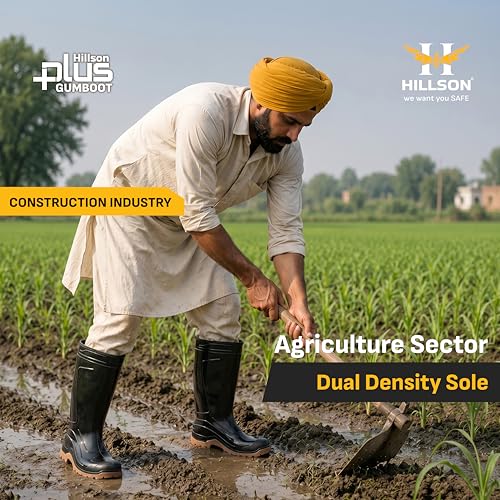 Image of Hillson Plus HP01 Gumboot | 100% Waterproof, Dual Density Sole, Anti-Skid Rainboot | Ideal For Monsoons, Fisheries, Farming, Paddy Fields, Food Industry | Size 08 UK /INDIA