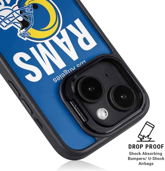 Skinit Kickstand Phone Case Compatible with iPhone 15 Plus - Officially Licensed NFL Los Angeles Rams Helmet Design