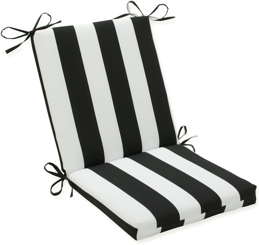 Pillow Perfect Stripe Indoor/Outdoor Solid Back 1 Piece Square Corner Chair Cushion with Ties, Deep Seat, Weather, and Fade Resistant, 36.5" x 18", Blue/Green Aruba, 1 Count