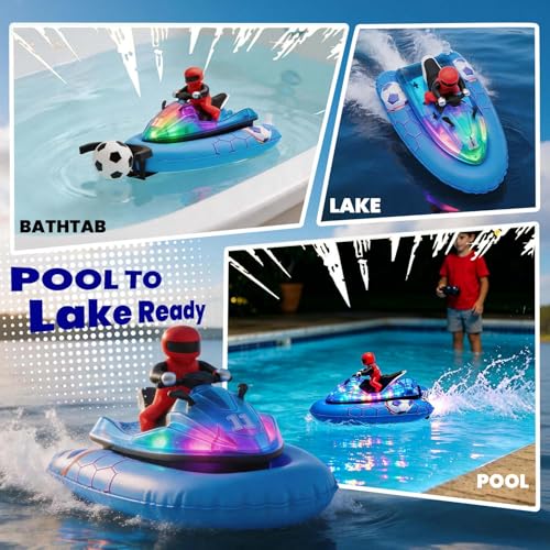 BuxxyBud Remote Control Boat for Pool with Inflatable Bumper Rechargeable Battery 700mah，Light Up & Water Spray RC Boat for Kids 8-12 Years Summer Water Toy Blue — view 4