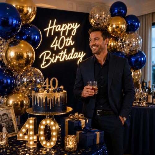 Image of 9 Pcs Blue Gold Round Foil Balloons Dark Navy Blue Metallic Gold Chrome 4D Ball Balloons 22 In Orbz Mylar Balloon for Graduation Grad Birthday Wedding Anniversary Disco Party Decorations