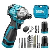 SEESII 16.8V Impact Driver Kit, 1/4' Hex Cordless Impact Driver Set & 2×2.0Ah Batteries, 150N.m Max Torque(1327 In-lbs) Brushless Power Impact Driver w/ 16Pcs Drill Bits, 0-3300RPM Variable Speed