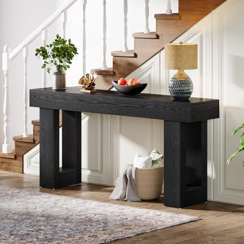 Tribesigns 63-Inch Long Console Table, Farmhouse Wooden Sofa Table Behind The Couch, Narrow Entryway Table for Entrance, Hallway, Living Room (Black) by Tribesigns - Image 6