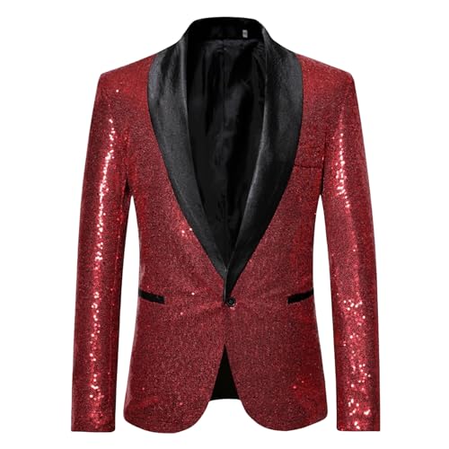 Thatrich Mens One Button Blazer Sequin Dress Suit Party Festival Night Club Wedding Jackets Sports Coat Casual Tuxedo Outfits