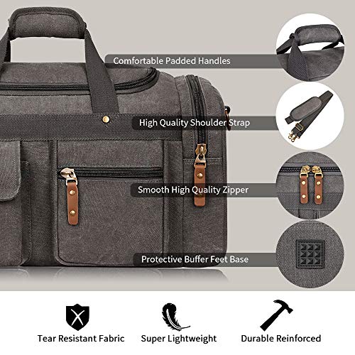 Plambag Large Canvas Duffel Bag Overnight Travel Tote Weekend Bag(Gray)