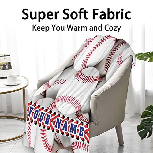 Custom Baseball Throw Blanket for Teen - 50x60 Inches Throw Size - Soft Fluffy Cozy Blankets Gift - White Sports Blanket Throws for Living Room Decorative