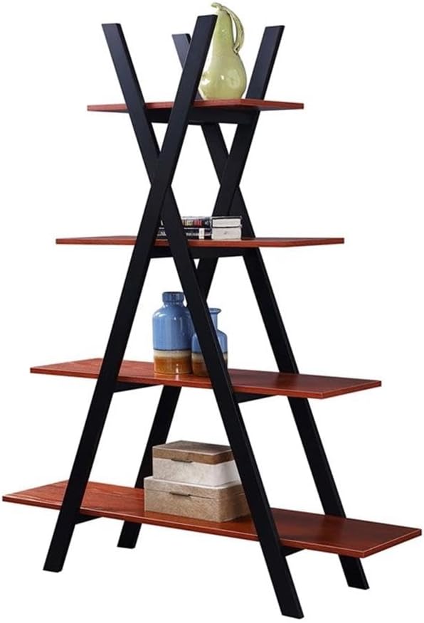 Convenience Concepts Oxford A Frame Bookshelf 45.75" - 4-Tier Farmhouse Open-Concept Bookshelf for Living Room, Family Room X-Shaped Shelving Unit for Media & Home Decor, Office Storage, Cherry/Black