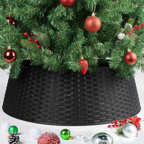 Blissun Christmas Tree Ring, 28.5" Plastic Christmas Tree Collar, Christmas Tree Skirt for Artificial Christmas Trees Decoration (Extra Large, Black)