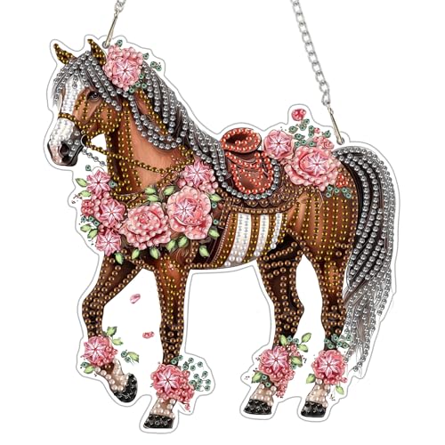 Horse Diamond Art Hanging Kits for Adults, Animal Diamond Painting Pendant Kits, DIY Acrylic 5D Special Shaped Crystal Diamonds Gem Art Painting Ornament for Home Wall Decor Gift 8x8 Inch by Genius maker - Used condition - US$12.09