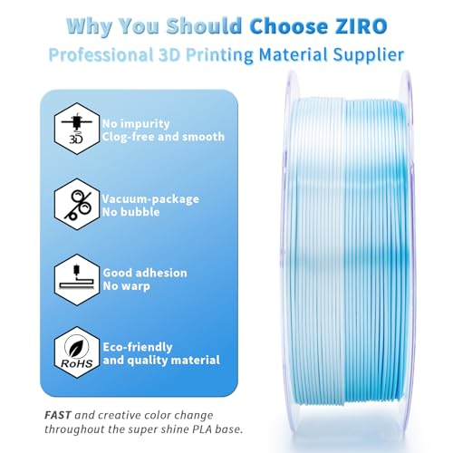 Image of ZIRO Fast Gradient PLA, Sillk Multi Color 3D Printer Filament 1kg, Ice Blue